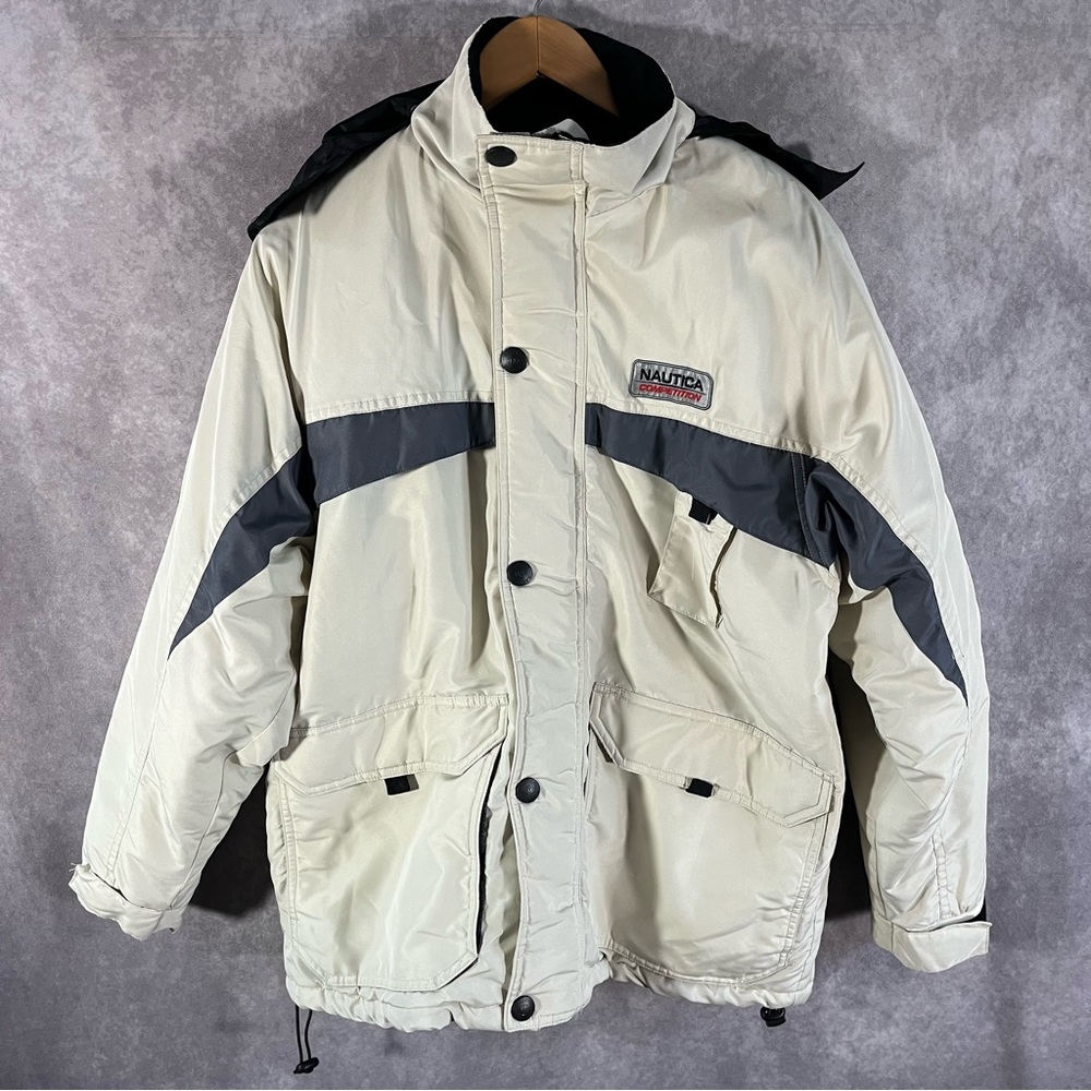 Nautica Competition Jacket Mens Medium Cream Gray Vintage Parka Winter Coat